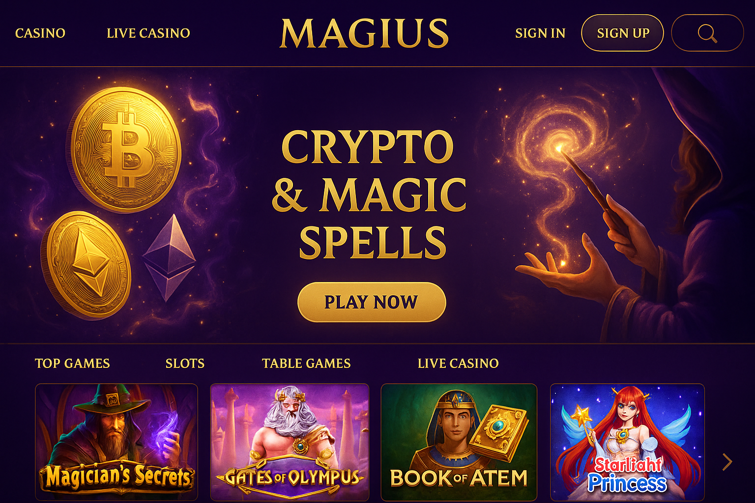 Magius Casino Homepage